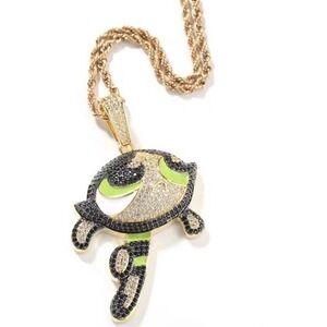 (..12)14K Gold Plated Bling Cartoon  Necklace Ice Out Of Hip Hop Cartoon Pendant